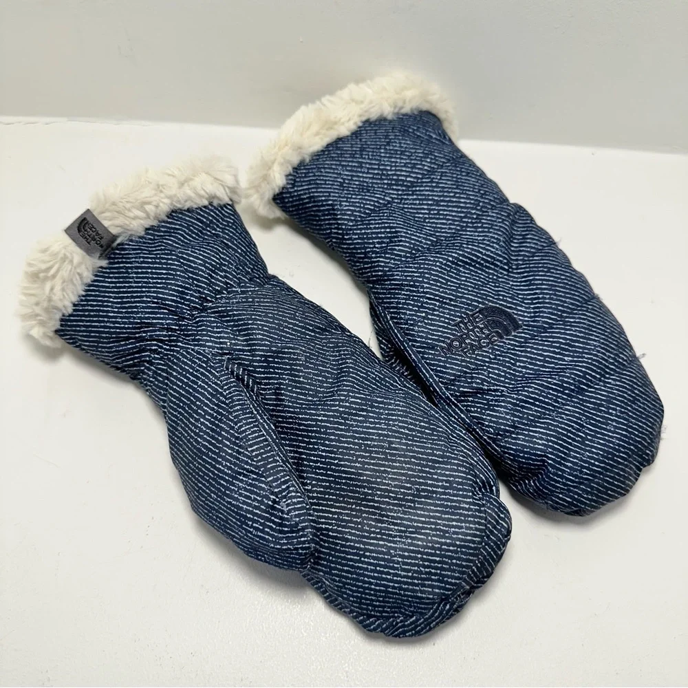 THE NORTH FACE Girls Mittens Cozy Fleece Lined Denim Color Size Medium 8-9 Years